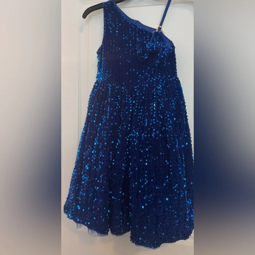Girls One-Shoulder Sequin Party Dress - Royal Blue